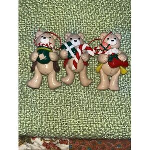 Salt dough like‎ ornaments  ,Teddy bears With Candy Canes set of 3 , 3.5 "